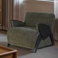 Fauteuil d'appoint en tissu personnalisable de style moderne, avec accoudoirs uniques en bois massif noir, design rétro de style médiéval pour salon