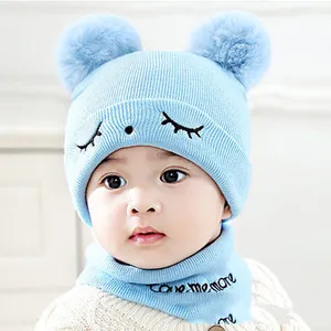 双蝴蝶结可爱帽子手工帽男女针织韩版婴儿帽子纯棉宝宝