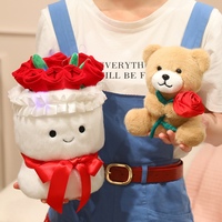 Boneka Beruang Teddy Plush Kreatif Grosir Pabrik dengan Kotak Hadiah Kejutan Bunga Mawar, Mainan Hewan Boneka untuk Hadiah Pernikahan Valentine
