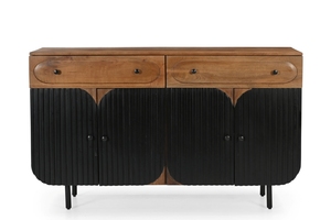 Aparador de madera con 2 cajones y 4 puertas, con patas metálicas, en color nogal marrón con acabado negro, material de madera de mango/tubería metálica. - Product Image 3