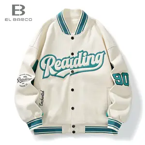 EL BARCO yüksek kaliteli mektup şönil yamalar nakış okul ceket erkekler siyah beyaz özel Letterman beyzbol üniversite ceketleri