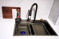 Évier de cuisine intelligent Labobo avec affichage numérique LED, en acier inoxydable, cuve unique, multifonctionnel, avec robinet cascade nanosurface, quatre fonctions