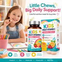 Complément Alimentaire OEM pour Enfants : Comprimés à Croquer Multi-Vitamines C avec Zinc, Saveur Fruitée, pour l'Immunité, la Croissance, la Santé Digestive, Osseuse et Dentaire