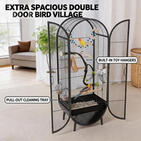 Villa pour oiseaux à double porte pour perruches, calopsites et pinsons – Grande cage ornementale de style maison avec fonction de rangement
