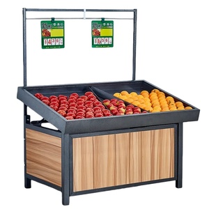 Tavolo Espositivo in Legno a Doppia Faccia con Piano Inclinabile per Verdure da Supermercato - Product Image 5