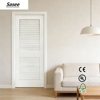 Porte à persiennes en bois massif, design moderne à 2 panneaux, avec finition apprêt blanche, pour armoire de chambre à coucher