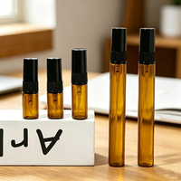 Vente en gros de mini flacons cylindriques de luxe en verre ambré pour échantillons de parfum, atomiseurs à bouchon à vis, 2ml 3ml 5ml 10ml, emballage vide pour huiles