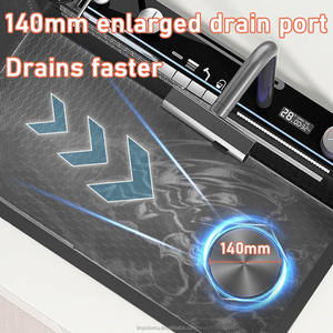 Évier de cuisine moderne de luxe <span class=keywords><strong>en</strong></span> acier inoxydable 304 à cuvette unique, cascade intelligente, robinet de comptoir multifonctionnel noir nano à quatre trous - Product Image 4