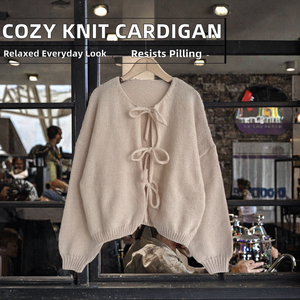 <span class=keywords><strong>Cardigan</strong></span> da <span class=keywords><strong>donna</strong></span> personalizzato autunno inverno, casual, ampio, anti-pilling, tinta unita, con laccio, maglione lavorato a maglia, 100% <span class=keywords><strong>cotone</strong></span> frontale - Product Image 3