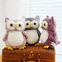 Peluche Hibou Kawaii Shaggy, Animal en Peluche Hibou Réaliste avec Yeux Dorés, Doux, Gris, Rose, Violet, Poupée Oiseau pour Filles, Cadeau
