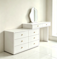 Coiffeuse de maquillage de couleur personnalisable avec miroir | Commode extensible en bois massif de style crème