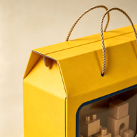 Boîte cadeau pour jouets en carton recyclable et écologique avec design léger antichoc, couvercle amovible et poignée en corde de papier