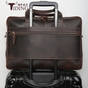 Tiding Genuine Leather Men's <b>Briefcase</b> 17 Inch Laptop Bag Business Travel Dark Brown - Product Image 4