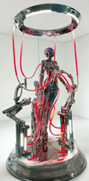 Statue de Robot Cyberpunk Chromé Lumineux à LED, Sculpture de Fille Mécanique, Grand Ornement Artistique au Sol pour Salon et Hôtel - Vente en Gros