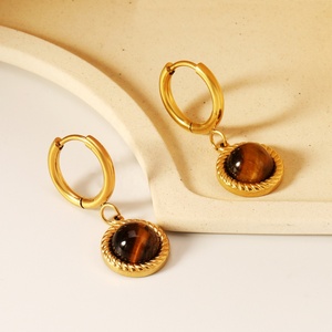 <b>Fashion</b> Jewelry Round Turquoise 18K Gold Plated Stainless Steel Waterproof <b>Earrings</b> Trendy Geometric <b>Hoop</b> <b>Earrings</b> for Women - Product Image 3