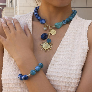 Collar de Acero Inoxidable con Colgante de Acrílico Azul y Cuentas para Mujer, Cadena con Dije de Lapislázuli - Product Image 4