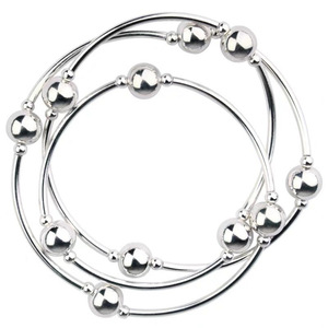 S925 Silver <b>Bracelet</b> Multiple Strands <b>Ball</b> Beads Women's Gift Jewelry - Product Image 5