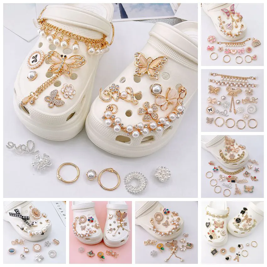 Bowknot Butterfly Pearl Alloy Metal Bling Luxury Designer Croc Charms Wholesale Shoe Charms for Crocs Crock Charms
