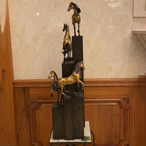 Brass Horse Figurine Set Multi Piece Copper Office <b>Desk</b> Decor For Home Hotel Gift - Product Image 1