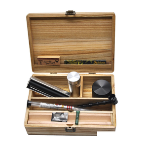 ZJ Wholesale With Storage Tank Snuff Pipe Tobacco Herb Grinder Set Wood Gift Box