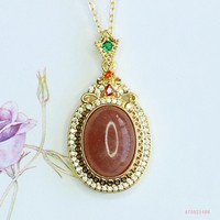 Pendentif en quartz fraise naturel Aiyu en gros, collier en cristal d'œuf séché pour femme, bijoux tendance chinois en direct