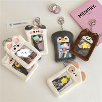 Kawaii kartun hewan penguin beruang kelinci mewah ID tempat kartu lucu album foto tempat kartu 3 inci kpop kartu foto gantungan kunci