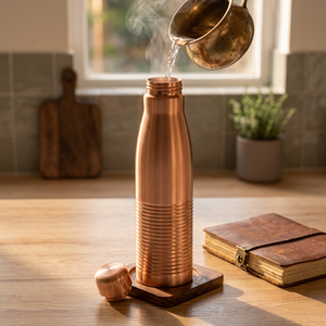 Bouteille isotherme en cuivre avec couvercle, design minimaliste, vaisselle de voyage portable - Product Image 4