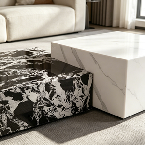 Modern Black Marble Coffee <b>Table</b> with Metal Frame Contemporary Living Room Furniture <b>Nesting</b> Design - Product Image 4