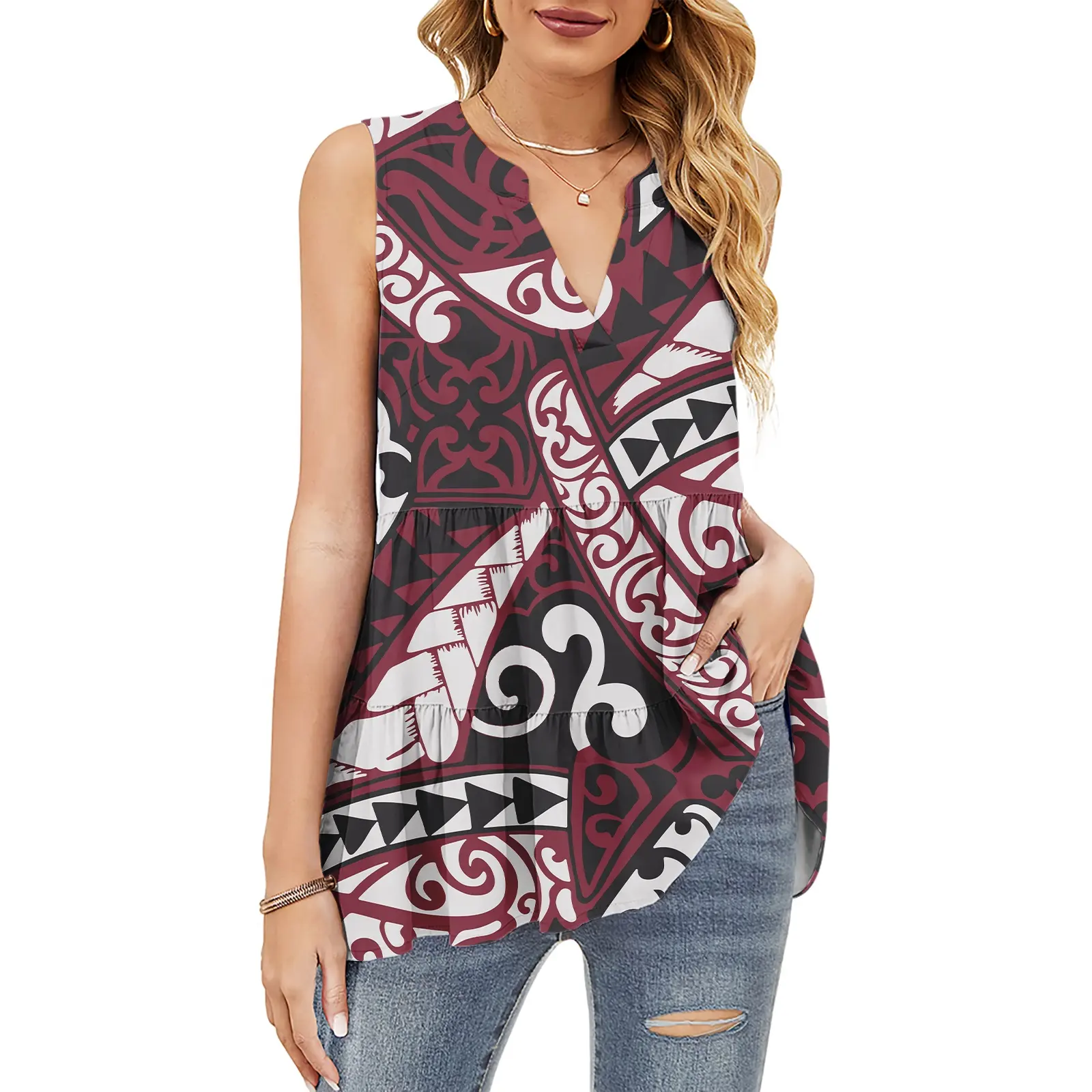 Newest Designed Polynesian Tribal Printed Women Blouses Casual Tops High Quality Lightweight Chiffon Blouse Hawaiian Blouse