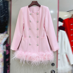 LS2722 Nouvelle mode de <span class=keywords><strong>robe</strong></span> formelle élégante avec bouton Party Club Robes à manches longues Mini Plumes pour femmes - Product Image 1