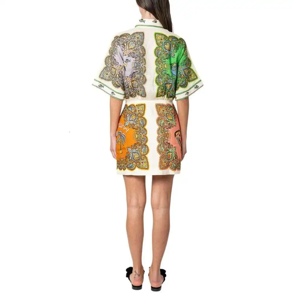 महिला डिजाइनर कपड़े स्ट्रीटवियर दो पीस सेट रेट्रो स्टाइल लूज स्टाइल लिनन शर्ट ड्रेस ग्रीष्मकालीन पुष्प मुद्रित आरामदायक पोशाक