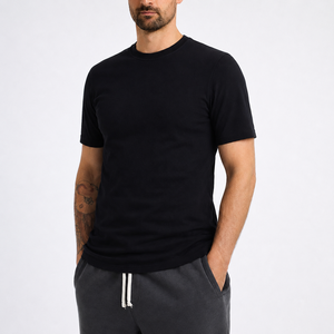 Fabrication en gros de t-shirts pour hommes en coton 100% <span class=keywords><strong>noir</strong></span> de haute qualité, coupe ajustée, sur mesure - Product Image 1
