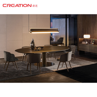 Ensemble de table à manger de luxe pour hôtel et restaurant, table ronde en marbre et bois extensible, ensemble de table à manger ovale pour 8 à 6 personnes