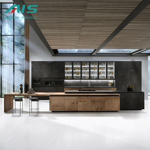 Italy solutions – ensemble d'armoires chauffantes de <span class=keywords><strong>façade</strong></span>, ensemble d'armoires de cuisine en verre de couleur noire avec ensemble d'île - Product Image 1