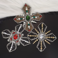 Appliques de fleurs perlées avec garniture en strass, motif croix, broderie à coudre, patchs décoratifs pour sacs