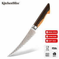 Couteau à désosser KitchenBliss de 6,5 pouces, couteau japonais en acier Damas, lame professionnelle en acier Damas à 73 couches de cuivre, couteau à filet