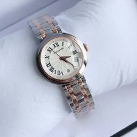 Montre-bracelet élégante et simple pour femme, mouvement à quartz, cadran guilloché blanc, fenêtre de date, bracelet à maillons en acier inoxydable bicolore or rose, étanche