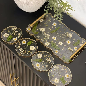 Juego de <span class=keywords><strong>bandeja</strong></span> y posavasos de flores acrílicas hechas a mano, tetera y <span class=keywords><strong>bandeja</strong></span> de perfume para regalo - Product Image 1