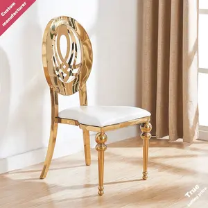 Modern round back elegant leather italian golden wedding party event stainless steel dining chairs