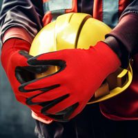 Prix de gros, 13 jauges, industrie de la construction, protection des mains, gants de travail de sécurité en polyester rouge et noir