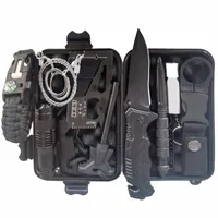 Kit de sobrevivência de emergência, kit de alta qualidade 9 em 1 sos, ferramenta de sobrevivência, kit com faca e tocha led