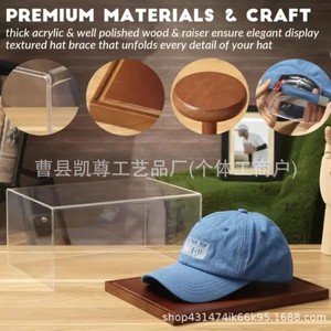 Wooden baseball cap storage box, transparent <b>hat</b> display box, acrylic baseball cap display <b>stand</b>, collectible figurine box - Product Image 1