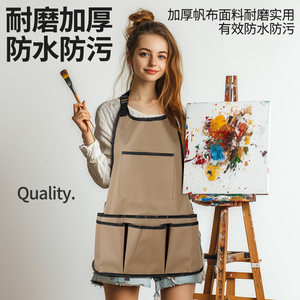 Tool Storage Apron Khaki Black Multiple Pocket Work Suit For Gardening And Auto Repair - Product Image 4