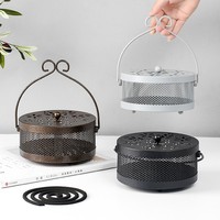 A2889 Boîte à encens classique en bois de santal pour prévention d'incendie, avec plateau à spirale en bronze, parfumée, répulsif moustiques domestique, été