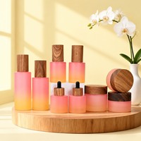 Flacon de lotion en verre rose et orange de 30g, 50g, 100g, 30ml, avec couvercle en bois de zèbre, vide, pour nettoyant visage, soins de la peau, emballage cosmétique