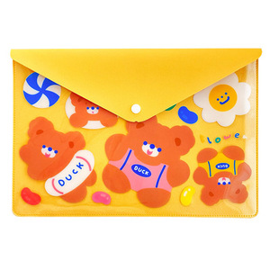 Nouvelle pochette à bouton-pression translucide, mignonne et kawaii, pour le rangement de documents, pochette personnalisée en PVC, étui à crayons - Product Image 1