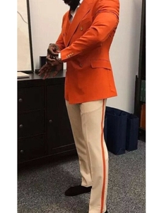 Luxury Full <strong>Suits</strong> Set Casual <strong>Orange</strong> <strong>Mens</strong> Wear Groom Tuxedo Double Breasted Blazer Pants Formal Party <strong>Men's</strong> <strong>Suit</strong> - Product Image 3