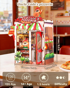 3D Wooden Puzzle Bookend Pizza Shop, LED Lighted Fox Pizzeria <b>Book</b> Nook Kit for DIY Craft & Restaurant Decor Gifts - Product Image 1