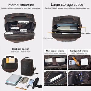 Ba Lô In Logo Dập Nổi Theo Yêu Cầu Cổ Điển Túi Đi Học Ba Lô Đựng Máy Tính Xách Tay 14 Inch Ba Lô Da Thật Cho Nam - Product Image 4