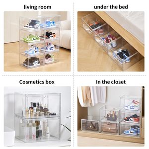 Vitrine de présentation de chaussures en PP PET transparent avec porte magnétique, organisateur de boîtes à chaussures empilables pour le rangement, vente en gros - Product Image 4